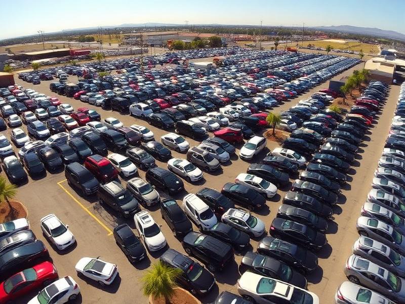 Public auto auction lot in California with hundreds of vehicles available for purchase